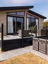 modern styled static caravan with angled roof